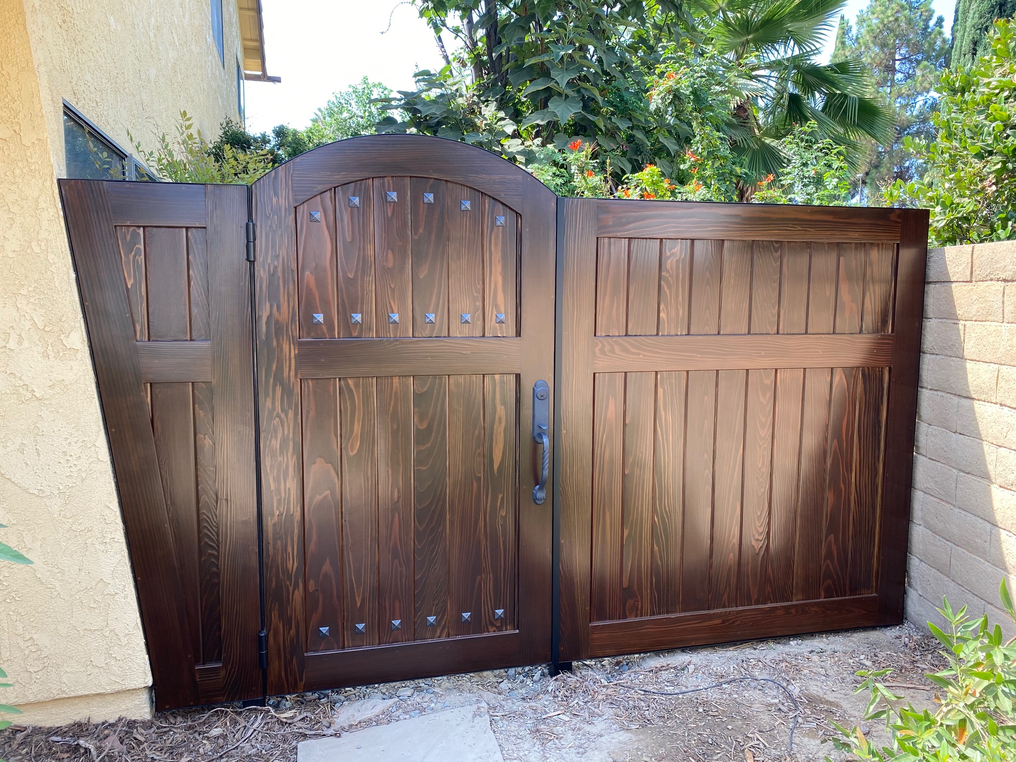 custom stained wood gates